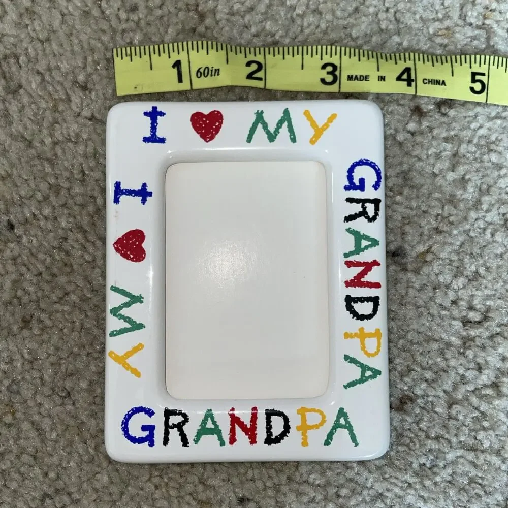 Retro Fridge Magnet Colorful I Love My Grandpa Ceramic Picture Frame 3 1/2” x 3”